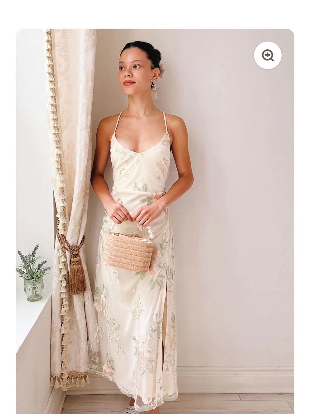 Silky Floral Slip Dress in Ivory -
